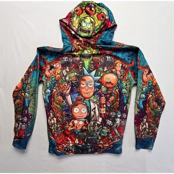 Rick Morty Graphic Hoodie Colorful Cartoon Print Large AOP Pullover - Picture 11 of 16